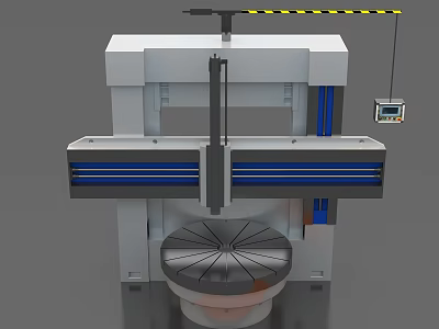 Industrial Machining Equipment With Large Circular Worktable Side Control Panel White Body And Blue Stripes 3d model