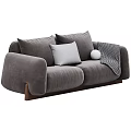 Modern Blue And Gray Two Seater Sofa With Velvet Cushions Round Pillow And Throw Blanket
