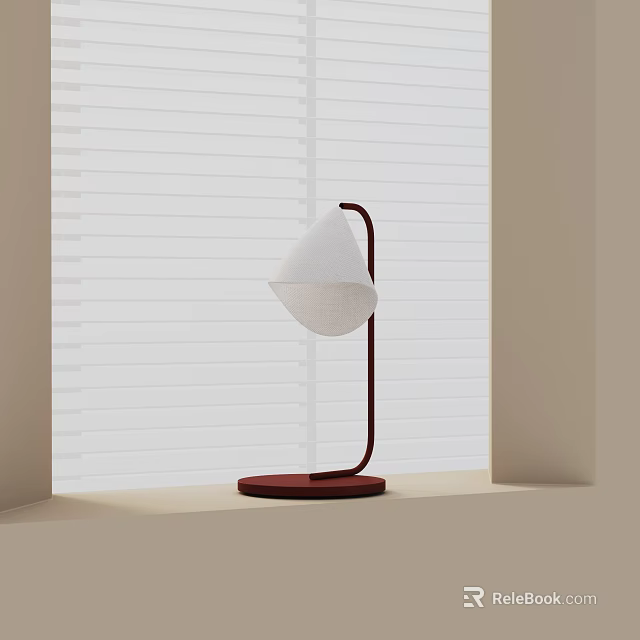 Modern Minimalist Table Lamp With Red Base And White Lampshade By Window 3d model 
