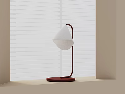 Modern Minimalist Table Lamp With Red Base And White Lampshade By Window 3d model