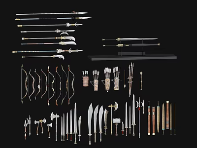 Ancient Historical Weapons Collection Featuring Spears Bows Swords And Axes 3d model