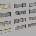 Various Modern Metal Railing Designs With Black Frames And Yellow Accent Stripes 3d model