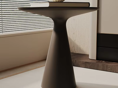 Modern Dark Colored Bedside Table With Round Top And Books On Wooden Background 3d model
