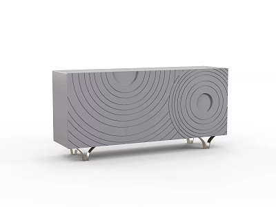 Elegant Modern Gray Sideboard With Circular Wave Patterns And Metal Legs 3d model