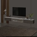 Modern TV Stand with White Finish Wooden Accents TV Deer Statue Plant and Books