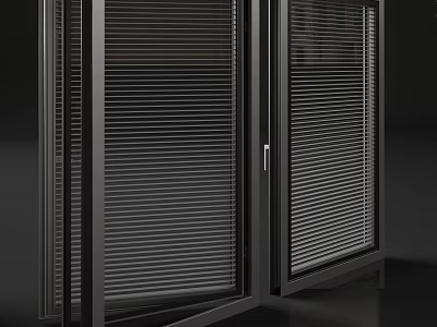 Modern Aluminum Casement Window Featuring Sleek Black Frame And Built In Blinds 3d model
