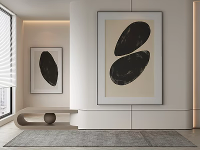 Modern Interior With Two Black Wall Mounted Carved Sculptures And Light Decor 3d model