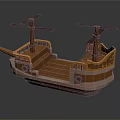 Vintage Water Vessel With Wooden Deck Yellow Railings And Dual Propeller Masts