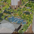 Garden Landscape With Lush Greenery Multiple Ponds Fountains Curved Walkways And Pavilions