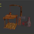 Rustic Decorative Ornament Set With Wooden Platform Ladder And Stone Structure
