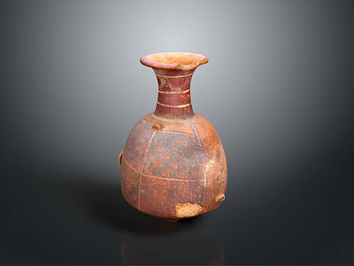 Ancient Patterned Terracotta Vase With Curved Neck And Decorative Motifs For Daily Use 3d model