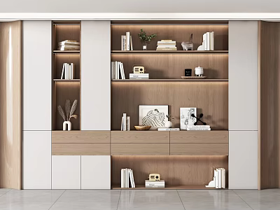 Modern Minimalist Full Wall Bookcase With Warm Embedded LED Lights And Multifunctional Home Storage 3d model