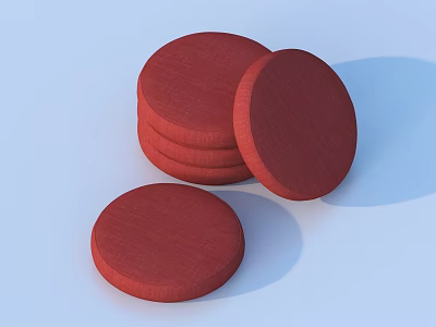 Red Circular Coasters Stacked On Light Blue Background For Home Use 3d model