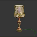 Elegant Table Lamp With Green Base Gold Accents And Pink Striped Shade