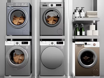 Modern Washing Machines With Sleek Designs And Various Colors For Home Laundry Use 3d model