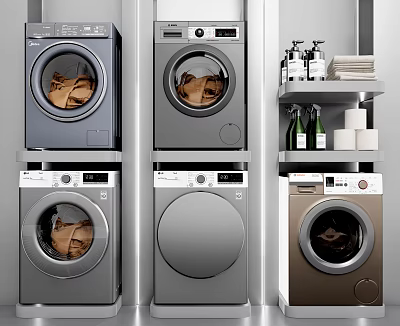 Modern Washing Machines With Sleek Designs And Various Colors For Home Laundry Use 3d model