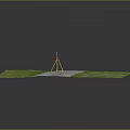 Rural Road Scene With Gray Pavement Green Grassland Tripod And Small Bird