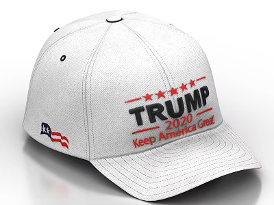 White Baseball Cap With TRUMP 10.20 Text American Flag And Keep America Great Slogan 3d model