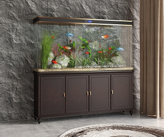 American Fish Tank Aquarium Glass Fish Tank Tropical Landscape Tropical Fish Goldfish Water Grass Side Cabinet 3d model