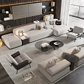 Modern Living Room Design With Beige Sofa Set Round Coffee Table And Accent Chairs