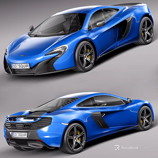 Blue Modern Sports Car With Sleek Body Black Wheels And Yellow Brake Calipers 3d model 