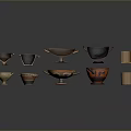Sculpted Pottery Vessels Including Bowls And Cups In Brown Red And Light Colors