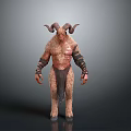Fantasy Horned Animal With Fur And Arm Tattoos Standing Humanoid Figure
