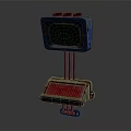Vintage Electronic Device With Old Fashioned TV Monitor And Red Control Panel Stand