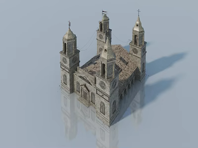 Classical Stone Architecture Featuring Hinged Doors Arched Details And Bell Towers Reflection 3d model