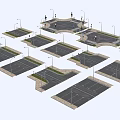 Road Infrastructure Layout With Multiple Crossroads Sidewalks And Street Lamps 3d model