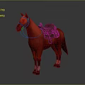 Detailed Red Horse Model With Brown Saddle Standing On Dark Background