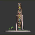 Colorful Ferris Wheel Architecture With Green Lawn Small Trees And Pathway