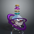 Woman Holding Elegant Crystal Bottle With Purple Ring Golden Cap And Geometric Cut