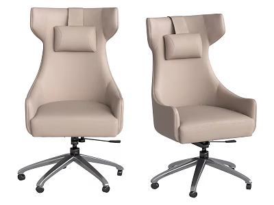 Two Beige Leather Office Chairs with High Back Design and Metal Base Wheels 3d model