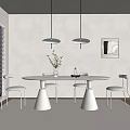 Modern Restaurant Interior With White Round Dining Table Chairs Pendant Lights And Blinds
