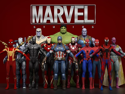 Popular Marvel Superhero Characters Standing Together In Collectible Action Figure 3d model