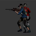 Two Women In Red And Blue Tactical Outfits Holding Rifles As Game Characters