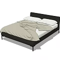 Modern Minimalist Double Bed With Black Headboard And Light Colored Quilt 3d model