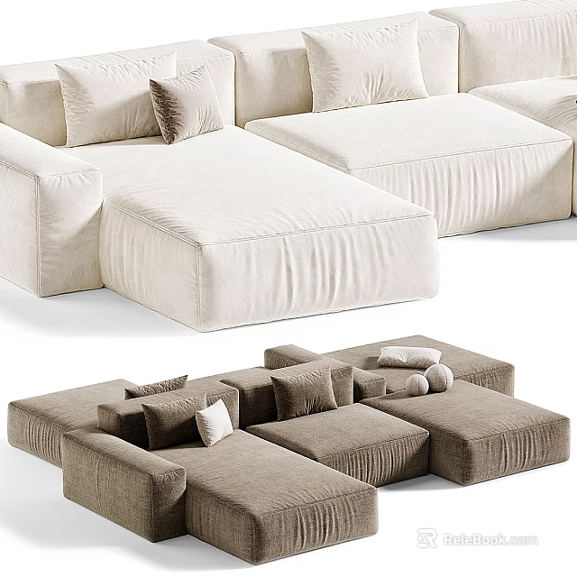 Modern Upholstered Modular Sectional Sofa With Neutral Tones And Multiple Cushions 3d model