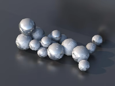 Decorative Ornament Set Of Silver Metallic Spheres In Various Sizes And Shiny Surface 3d model