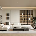 Living room coffee table multi-person sofa background wall floor lamp 3d model