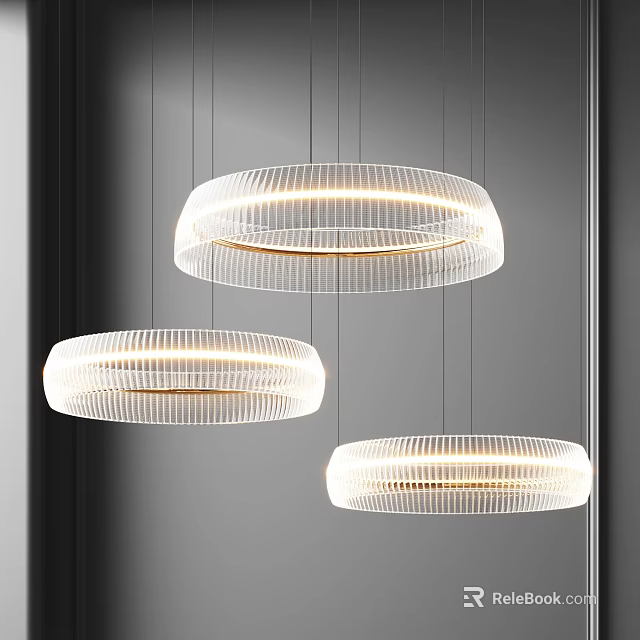 Modern Three Hanging Pendant Lights With Striped Texture And Glowing Design 3d model 