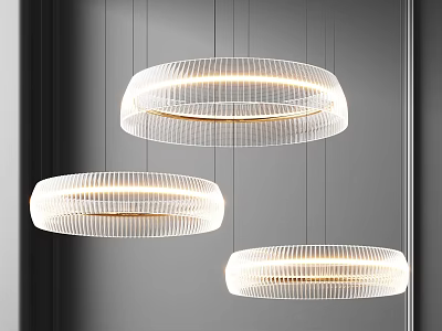 Modern Three Hanging Pendant Lights With Striped Texture And Glowing Design 3d model