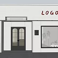 Modern Clothing Store with White Facade Arched Glass Door Window Display Clothes Outdoor Plants Bench