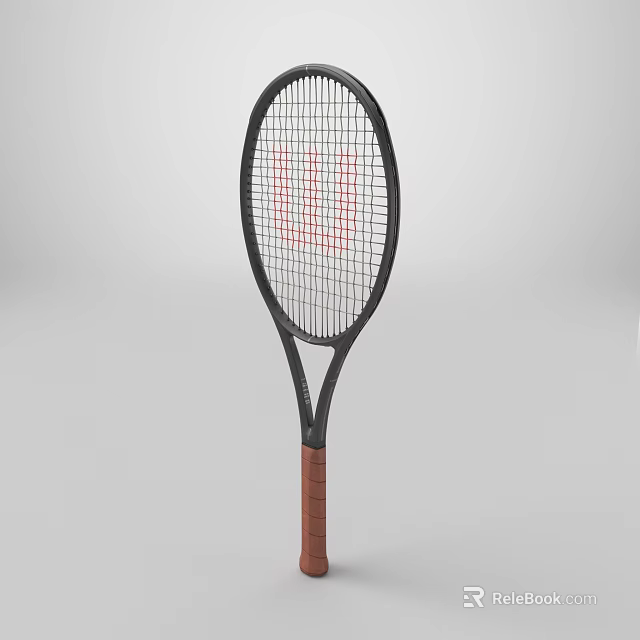 Professional Tennis Racket With Black Frame Red Logo And Brown Grip 3d model 