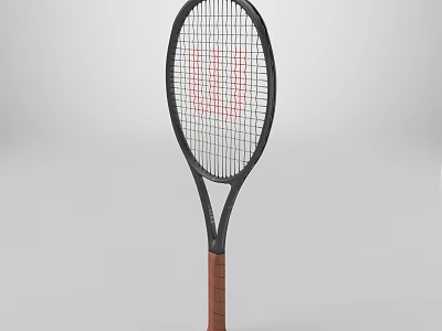 Professional Tennis Racket With Black Frame Red Logo And Brown Grip 3d model