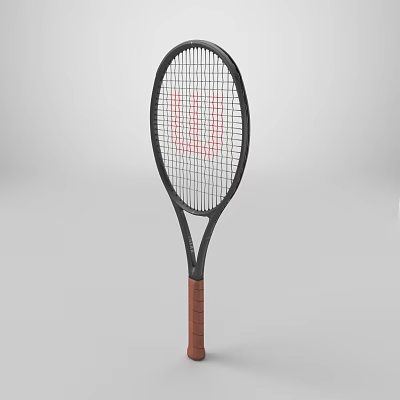 Professional Tennis Racket With Black Frame Red Logo And Brown Grip 3d model