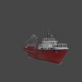 Red Marine Ship With Russian Flag Deck Lifebuoy Antenna And White Cabin Structure