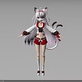 Anime Style Character With Cat Ears Tail Purple Hair Blue Eyes Red White Outfit