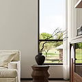 Modern Living Room Interior With White Sofa Armchairs Wooden Coffee Table And Windows